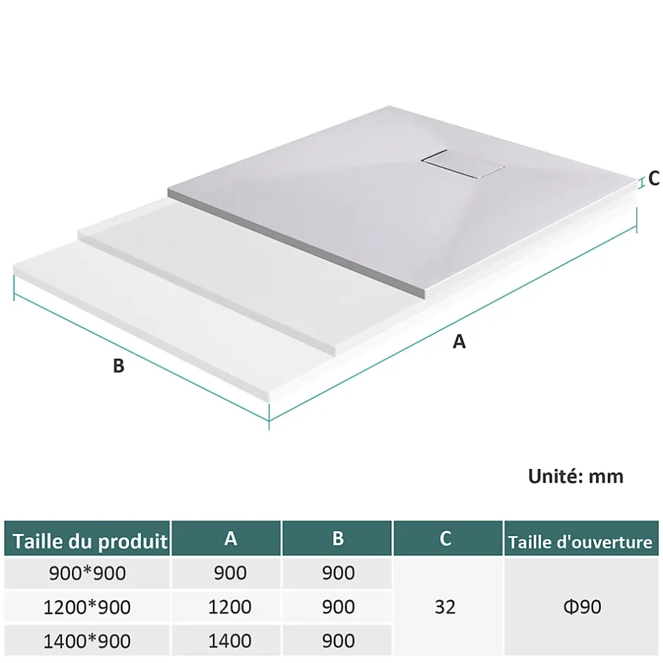 EMKE Receveur de douche receveur de douche plat antidérapant SMC receveur de douche à découper, 120x90cm, Blanc* Receveur De Douche