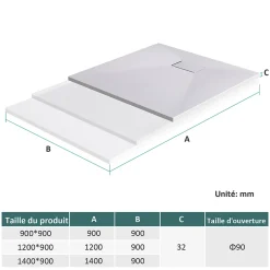 EMKE Receveur de douche receveur de douche plat antidérapant SMC receveur de douche à découper, 140x90cm, Blanc* Receveur De Douche