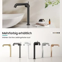EMKE Robinet de Salle de Bain Noir Mat, 332 x 220 x 76 mm, Laiton, Cartouche Céramique, Mitigeur pour Lavabo, Installation Facile* Robinet Lavabo Et Vasque