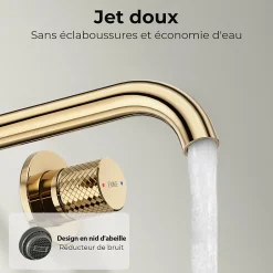 EMKE Robinet de Salle de Bain Modulaire,281x140x65mm,Corps en Laiton, Or Champagne,Mitigeur de lavabo mural,Cartouche en Céramique