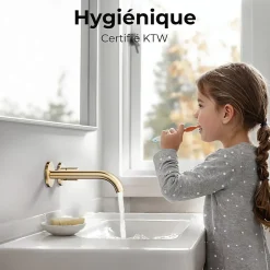 EMKE Robinet de Salle de Bain Modulaire,281x140x65mm,Corps en Laiton, Or Champagne,Mitigeur de lavabo mural,Cartouche en Céramique