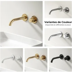 EMKE Robinet de Salle de Bain Modulaire,281x140x65mm,Corps en Laiton, Or Champagne,Mitigeur de lavabo mural,Cartouche en Céramique