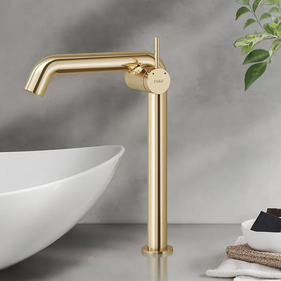 EMKE Robinet de Salle de Bain Or Champagne, 332x220x76 mm, Laiton, Cartouche Céramique, Mitigeur de Lavabo, Installation Facile* Robinet Lavabo Et Vasque