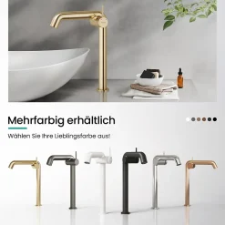 EMKE Robinet de Salle de Bain Or Champagne, 332x220x76 mm, Laiton, Cartouche Céramique, Mitigeur de Lavabo, Installation Facile* Robinet Lavabo Et Vasque