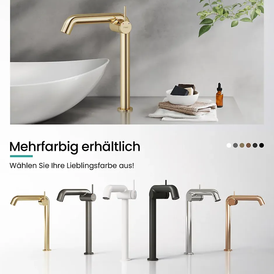 EMKE Robinet de Salle de Bain Or Champagne, 332x220x76 mm, Laiton, Cartouche Céramique, Mitigeur de Lavabo, Installation Facile* Robinet Lavabo Et Vasque