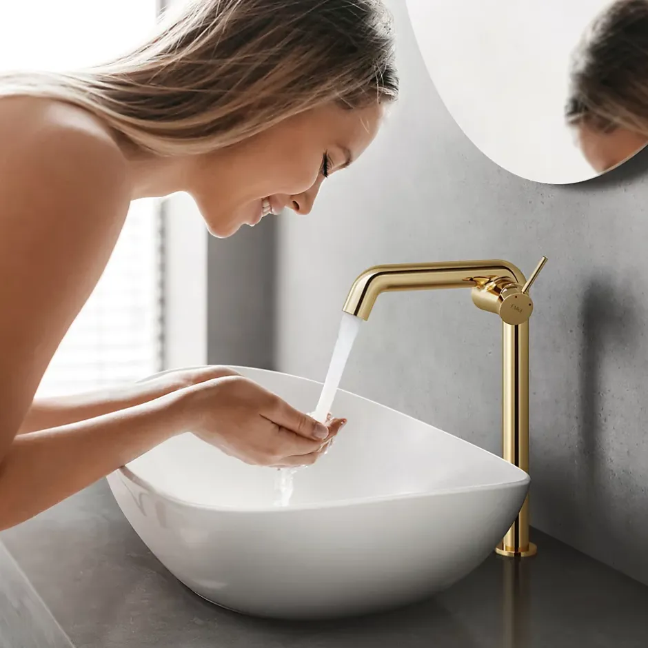 EMKE Robinet de Salle de Bain Or Champagne, 332x220x76 mm, Laiton, Cartouche Céramique, Mitigeur de Lavabo, Installation Facile* Robinet Lavabo Et Vasque