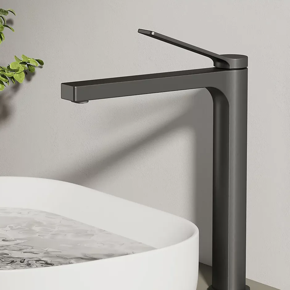 EMKE Robinet Lavabo Salle de Bain 335x233x46 mm Anthracite, Mitigeur en Cuivre, Robinet de Cuisine, Cartouche Céramique* Robinet Lavabo Et Vasque