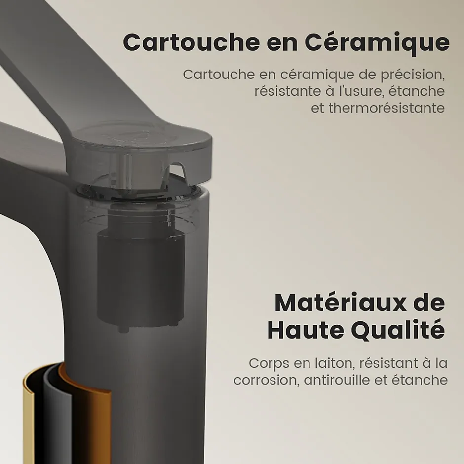 EMKE Robinet Lavabo Salle de Bain 335x233x46 mm Anthracite, Mitigeur en Cuivre, Robinet de Cuisine, Cartouche Céramique* Robinet Lavabo Et Vasque