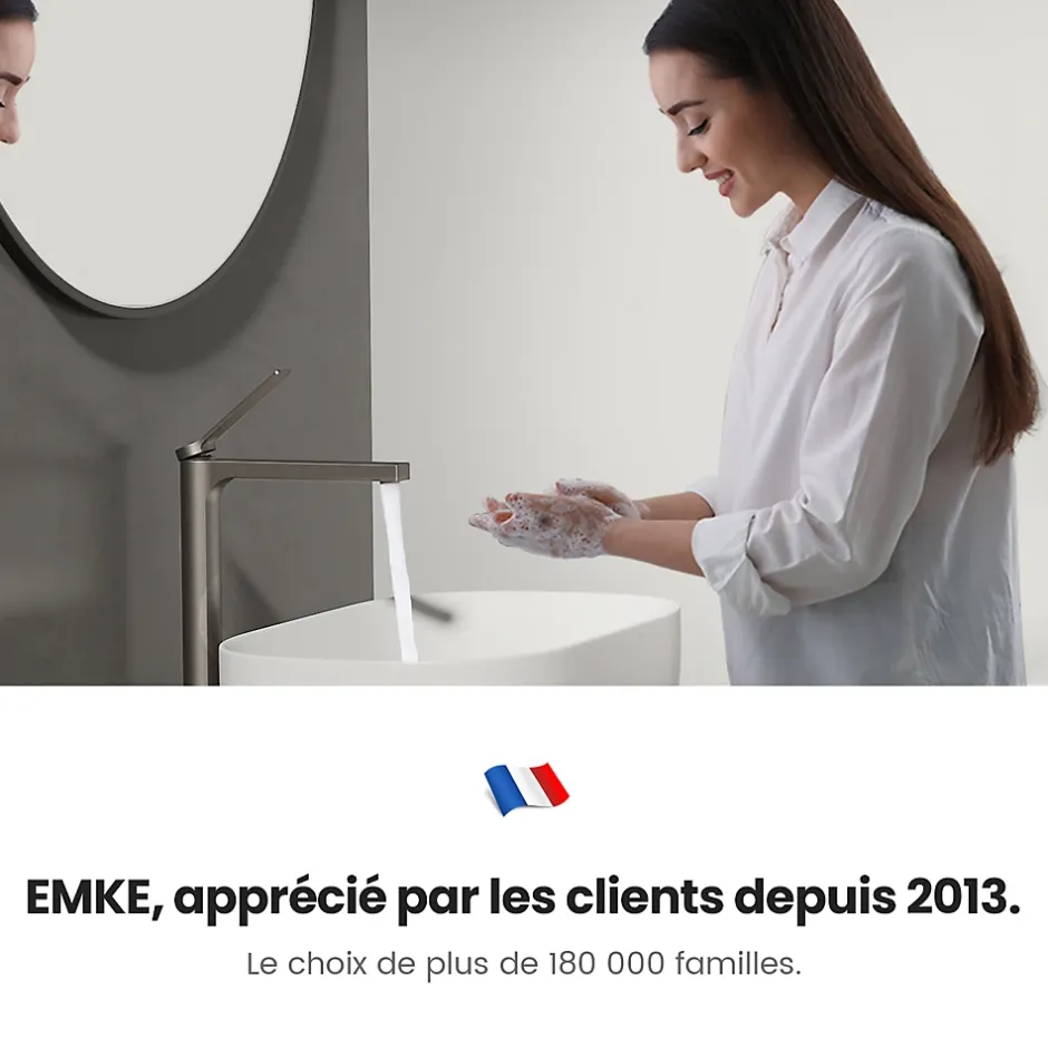 EMKE Robinet Lavabo Salle de Bain 335x233x46 mm Anthracite, Mitigeur en Cuivre, Robinet de Cuisine, Cartouche Céramique* Robinet Lavabo Et Vasque