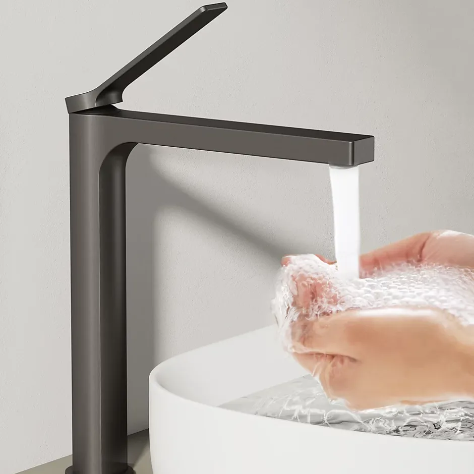 EMKE Robinet Lavabo Salle de Bain 335x233x46 mm Anthracite, Mitigeur en Cuivre, Robinet de Cuisine, Cartouche Céramique* Robinet Lavabo Et Vasque