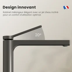 EMKE Robinet Lavabo Salle de Bain 335x233x46 mm Anthracite, Mitigeur en Cuivre, Robinet de Cuisine, Cartouche Céramique* Robinet Lavabo Et Vasque