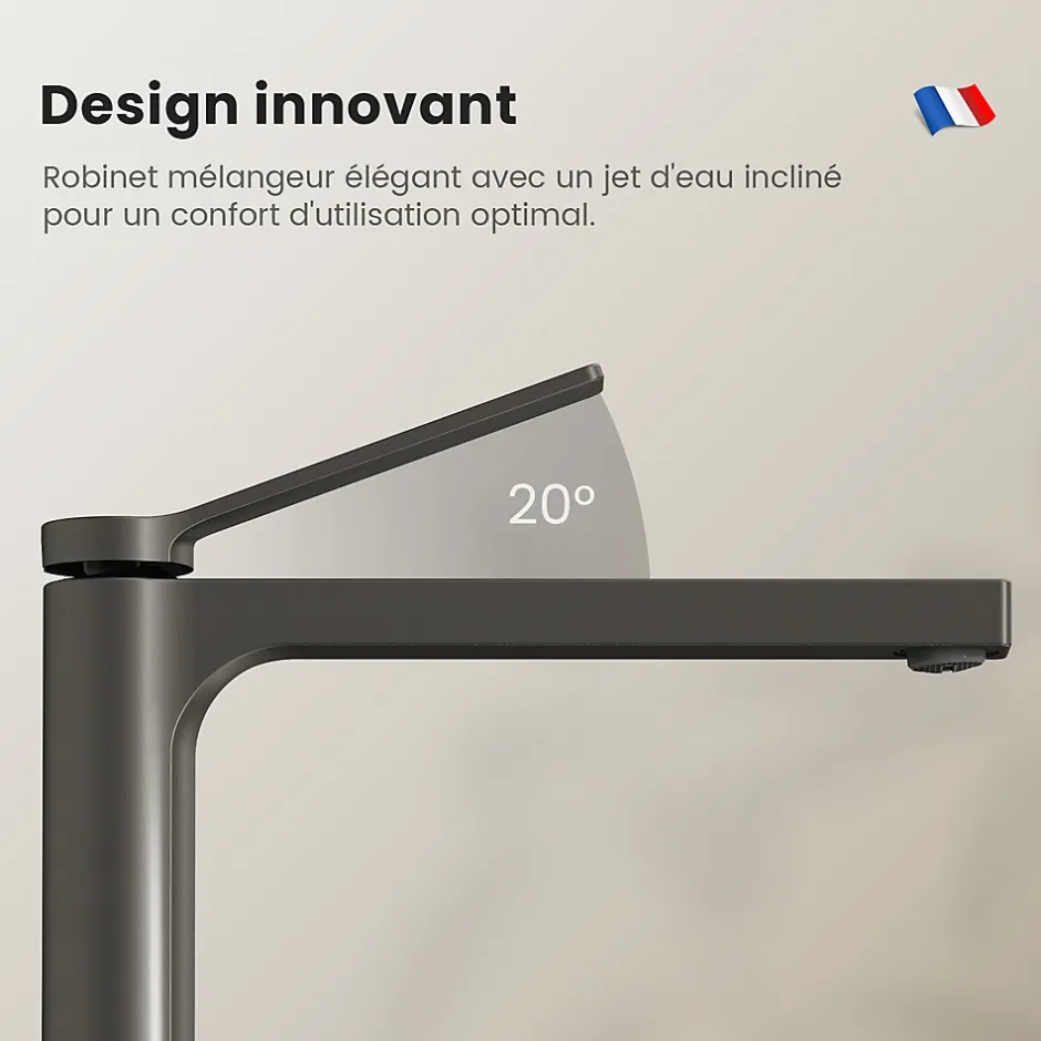 EMKE Robinet Lavabo Salle de Bain 335x233x46 mm Anthracite, Mitigeur en Cuivre, Robinet de Cuisine, Cartouche Céramique* Robinet Lavabo Et Vasque
