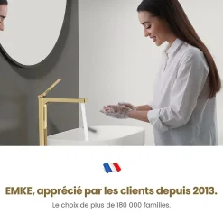 EMKE Robinet Lavabo Salle de Bain 335x233x46 mm Or Champagne, Mitigeur en Cuivre, Robinet de Cuisine , Cartouche Céramique* Robinet Lavabo Et Vasque