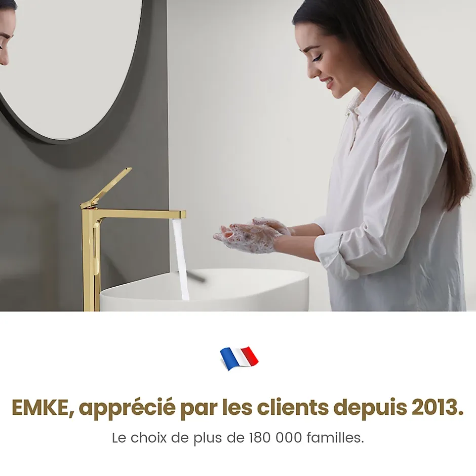 EMKE Robinet Lavabo Salle de Bain 335x233x46 mm Or Champagne, Mitigeur en Cuivre, Robinet de Cuisine , Cartouche Céramique* Robinet Lavabo Et Vasque