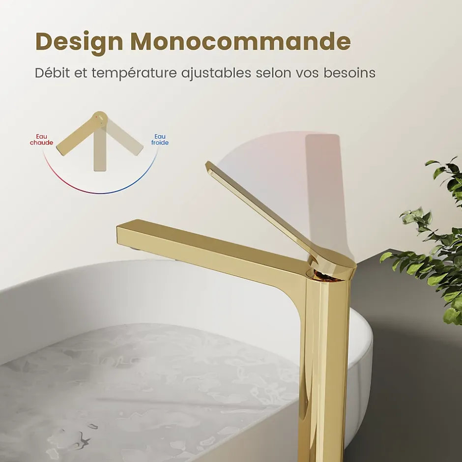 EMKE Robinet Lavabo Salle de Bain 335x233x46 mm Or Champagne, Mitigeur en Cuivre, Robinet de Cuisine , Cartouche Céramique* Robinet Lavabo Et Vasque
