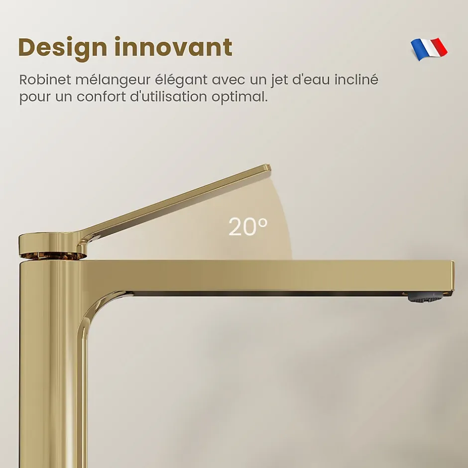 EMKE Robinet Lavabo Salle de Bain 335x233x46 mm Or Champagne, Mitigeur en Cuivre, Robinet de Cuisine , Cartouche Céramique* Robinet Lavabo Et Vasque
