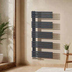 EMKE Sèche Serviettes à Eau Chaude pour Salle de Bain,127 x 60cm,Tuyaux Ronds Porte-Serviettes,Chauffe-Serviettes,Anthracite 776W* Sèche-Serviettes Eau Chaude