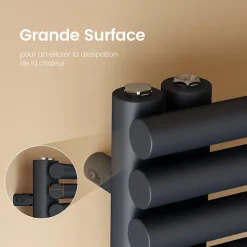 EMKE Sèche Serviettes à Eau Chaude pour Salle de Bain,127 x 60cm,Tuyaux Ronds Porte-Serviettes,Chauffe-Serviettes,Anthracite 776W* Sèche-Serviettes Eau Chaude