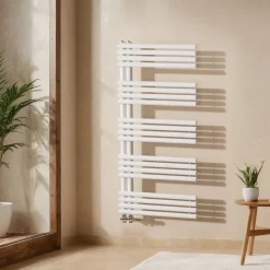 EMKE Sèche Serviettes à Eau Chaude pour Salle de Bain,1265 x 600 mm,Tuyaux Ronds Porte-Serviettes,Chauffe-Serviettes,Blanc 776W