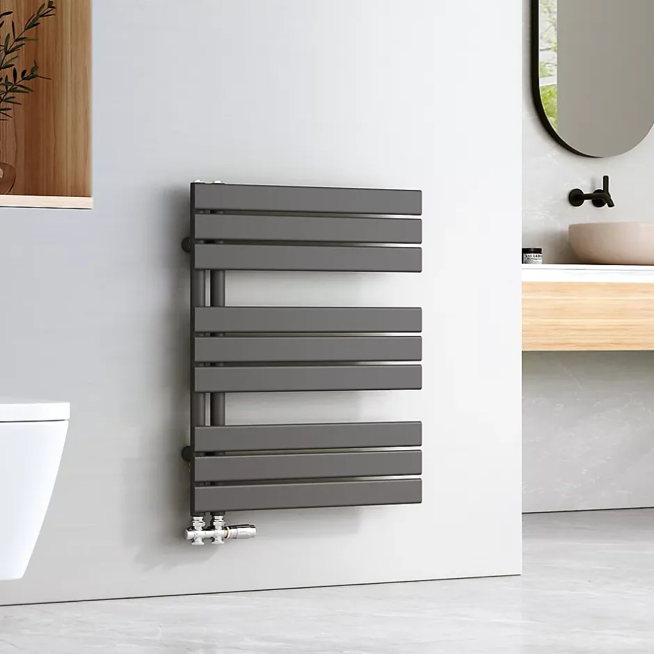 EMKE Sèche serviettes à Eau Chaude Panneau Plat, Sèche-serviettes connexion latérale pour, Anthracite 762x600mm 503Watts