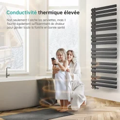 EMKE Sèche-serviette eau chaude à raccord latéral, radiateur sèche-serviettes anthracite 174 x 60 cm, 823 W