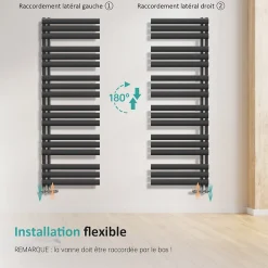 EMKE Sèche-serviette eau chaude à raccord latéral, radiateur sèche-serviettes anthracite 174 x 60 cm, 823 W