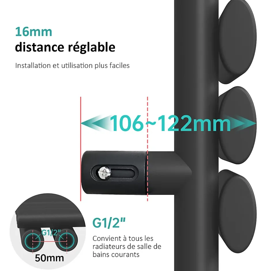 EMKE Sèche-serviette eau chaude à raccord latéral, radiateur sèche-serviettes anthracite 174 x 60 cm, 823 W