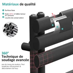 EMKE Sèche-serviette eau chaude à raccord latéral, radiateur sèche-serviettes anthracite 174 x 60 cm, 823 W