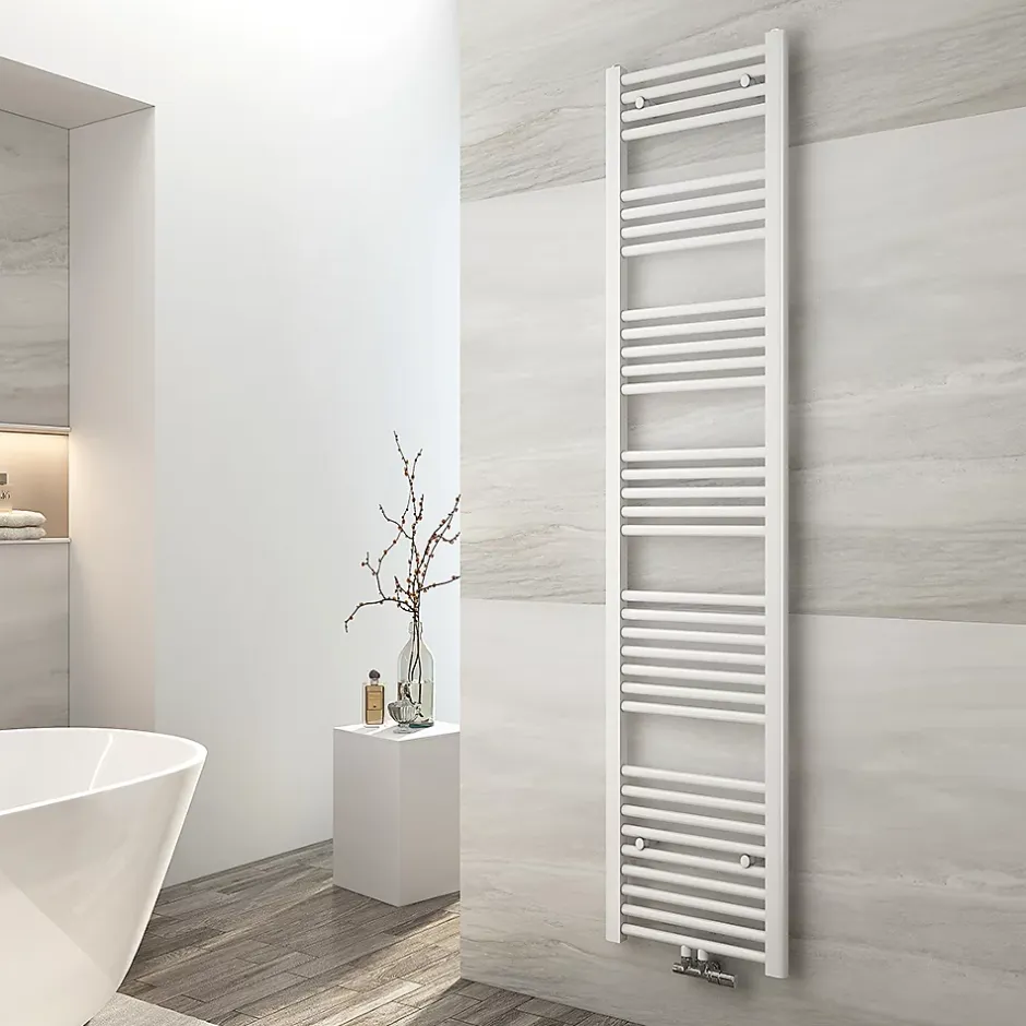 EMKE Sèche-serviette eau chaude, Radiateur sèche-serviettes raccordement central Blanc 180x40cm 618Watts