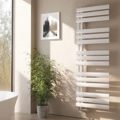 EMKE Sèche-serviette eau chaude à raccord latéral, radiateur sèche-serviettes blanc 143 x 40 cm, 484 W* Sèche-Serviettes Eau Chaude