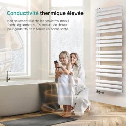 EMKE Sèche-serviette eau chaude à raccord latéral, radiateur sèche-serviettes blanc 143 x 40 cm, 484 W* Sèche-Serviettes Eau Chaude