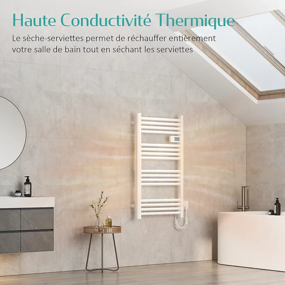 EMKE Sèche-serviette électrique Aluminium Commande tactile Température réglable - 960 x 540 mm Blanc 500W