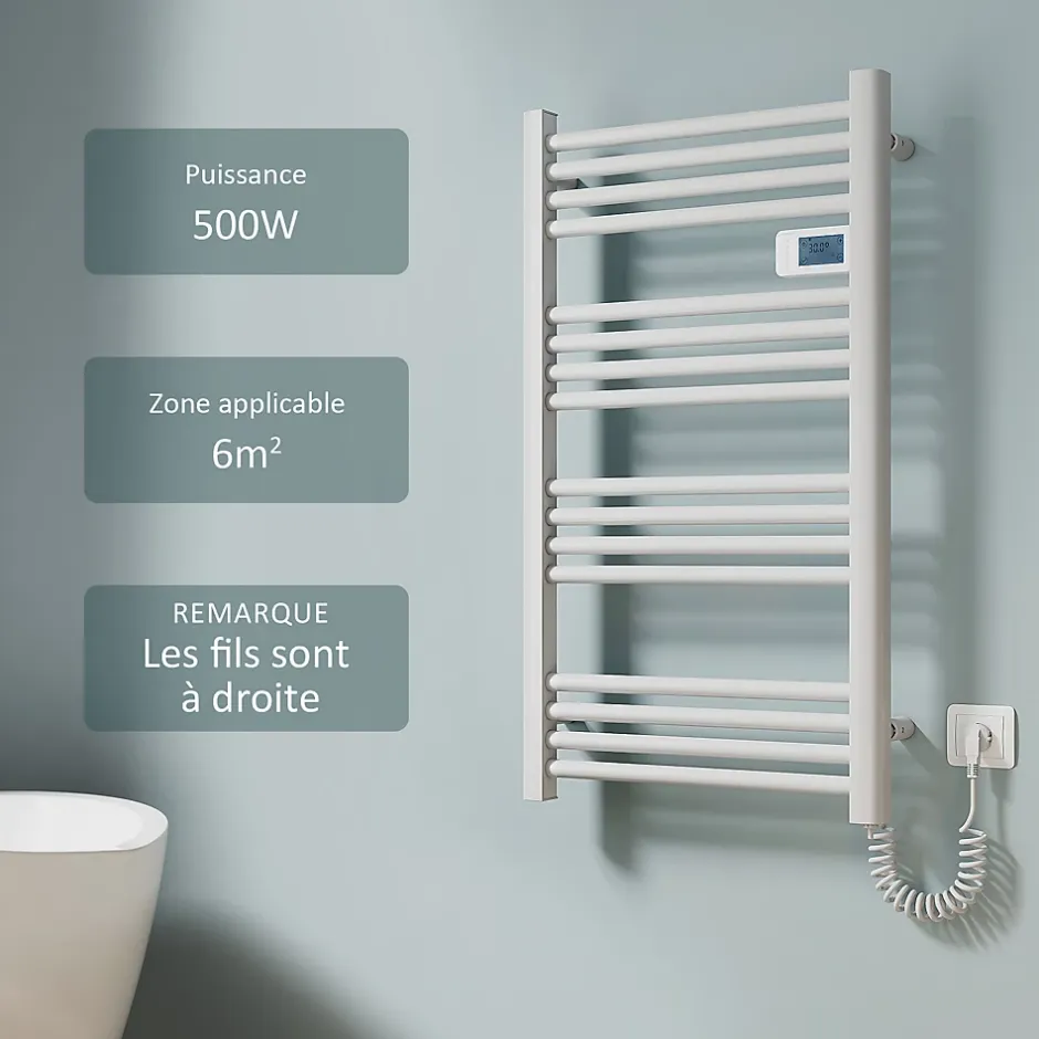 EMKE Sèche-serviette électrique Aluminium Commande tactile Température réglable - 960 x 540 mm Blanc 500W