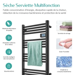 EMKE Sèche-serviette électrique Aluminium Commande tactile Température réglable - 960 x 540 mm Noir 500W