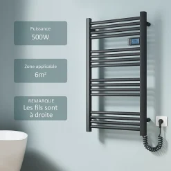 EMKE Sèche-serviette électrique Aluminium Commande tactile Température réglable - 960 x 540 mm Noir 500W