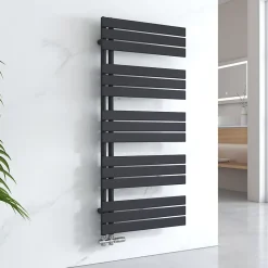 EMKE Sèche-serviettes à Eau Chaude Panneau Plat, Sèche-serviettes connexion latérale pour, Noir 1320x600mm 798Watts