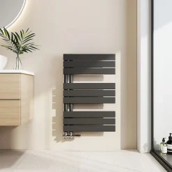 EMKE Sèche-serviettes à Eau Chaude Panneau Plat, Sèche-serviettes connexion latérale pour, Noir 762x500mm 397Watts* Sèche-Serviettes Eau Chaude