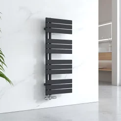 EMKE Sèche-serviettes à Eau Chaude Panneau Plat, Sèche-serviettes connexion latérale pour, Noir 1041x400mm 456Watts