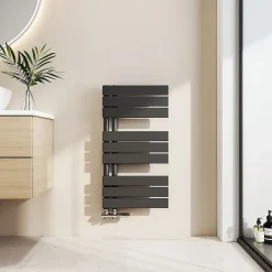 EMKE Sèche-serviettes à Eau Chaude Panneau Plat, Sèche-serviettes connexion latérale pour, Noir 762x400mm 342Watts* Sèche-Serviettes Eau Chaude