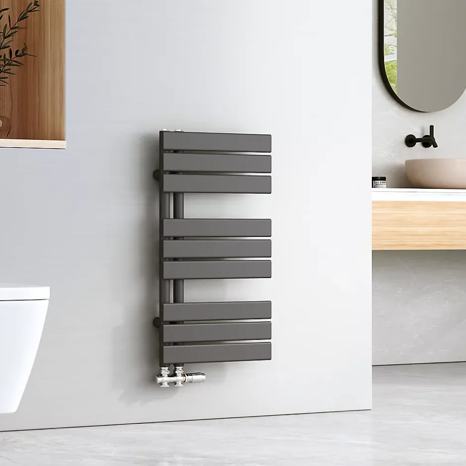 EMKE Sèche-serviettes à Eau Chaude Panneau Plat, Sèche-serviettes connexion latérale pour, Anthracite 762x400mm 360Watts