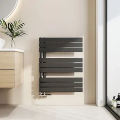 EMKE Sèche-serviettes à Eau Chaude Panneau Plat, Sèche-serviettes connexion latérale pour, Noir 762x600mm 479Watts* Sèche-Serviettes Eau Chaude