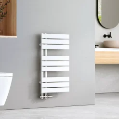 EMKE Sèche-serviettes à Eau Chaude Panneau Plat, Sèche-serviettes connexion latérale pour, Blanc 762 x 400mm 342 Watts* Sèche-Serviettes Eau Chaude