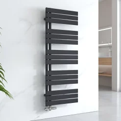 EMKE Sèche-serviettes à Eau Chaude Panneau Plat, Sèche-serviettes connexion latérale pour, Noir 1320x500mm 661Watts