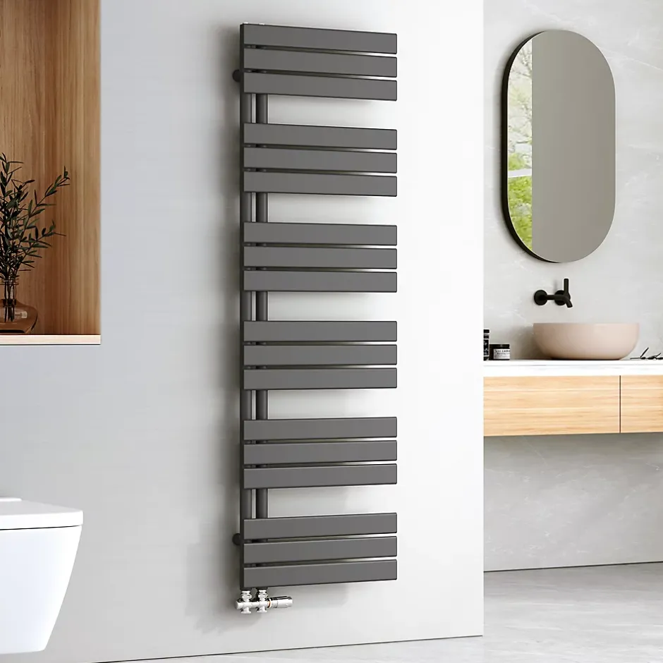 EMKE Sèche-serviettes à Eau Chaude Panneau Plat, Sèche-serviettes connexion latérale pour, Anthracite 1599x500mm 832Watts