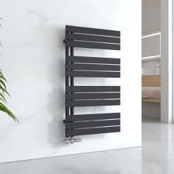 EMKE Sèche-serviettes à Eau Chaude Panneau Plat, Sèche-serviettes connexion latérale pour, Noir 1041x600mm 639Watts* Sèche-Serviettes Eau Chaude