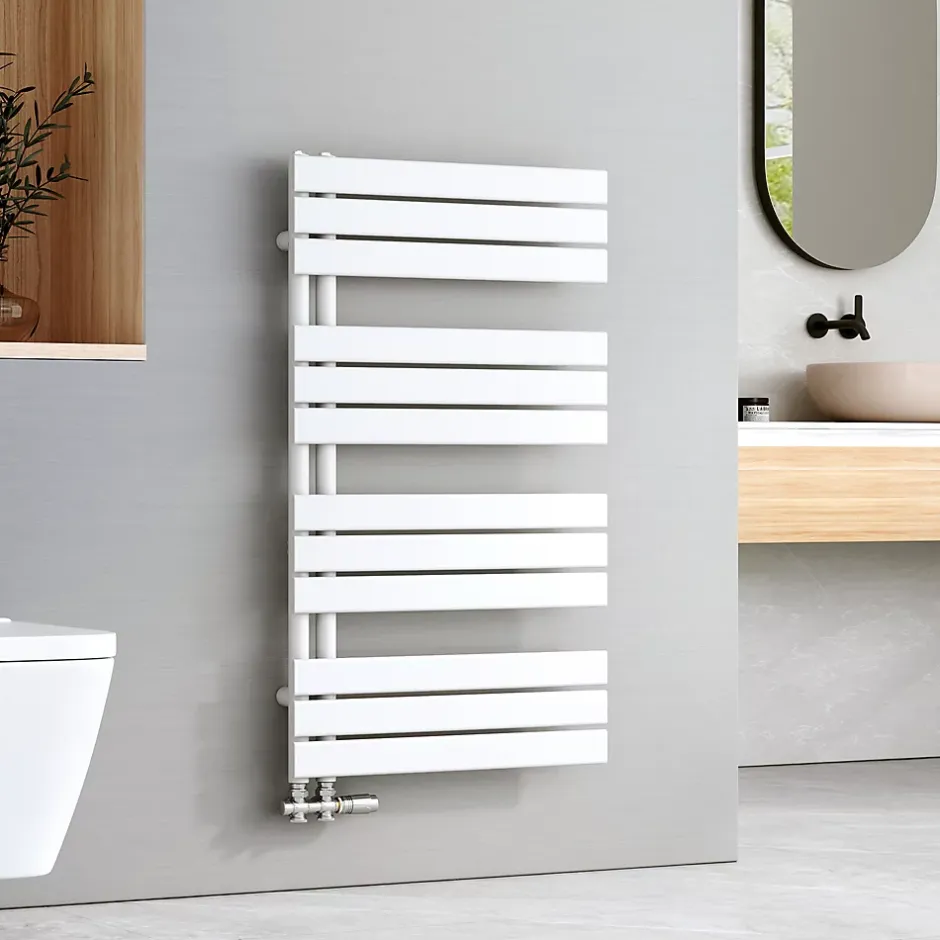 EMKE Sèche-serviettes à Eau Chaude Panneau Plat, Sèche-serviettes connexion latérale pour, Blanc 1041x600mm 639Watts
