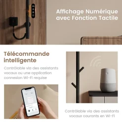 EMKE Sèche-serviettes électrique WiFi Pure, noir givré, 150 x 12,5 cm, température réglable, minuterie