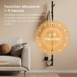 EMKE Sèche-serviettes électrique WiFi Pure, noir givré, 150 x 12,5 cm, température réglable, minuterie