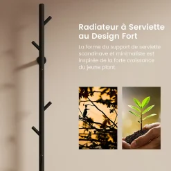 EMKE Sèche-serviettes électrique WiFi Pure, noir givré, 150 x 12,5 cm, température réglable, minuterie
