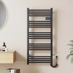 EMKE Sèche-Serviettes Électrique 1200 x 540 mm,Porte-serviettes de salle de bain avec interrupteur tactile et minuterie,Noir,600W